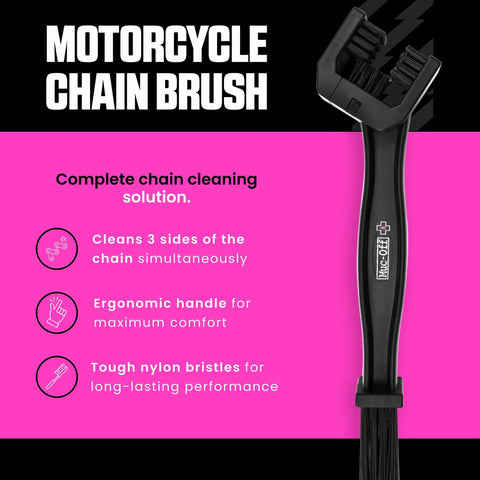 Motorcycle Chain Cleaning Brush With Multi Sided Head Cleans Three Sides Of The Chain At Once Plus A Long Scrub Brush