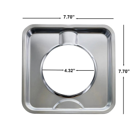 Chrome Square Gas Range Drip Pan Set, 4 Pack, Heavy Duty Stove Pan Replacements, Easy Fit, Outer Diameter 7.75 Inches, Inner Diameter 4.375 Inches