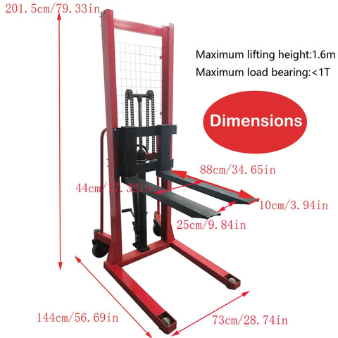 Dimensions of the Real Deal Manual Pallet Lifter With A Hefty 1 Ton 2204 Lbs Capacity And A Snappy 63 Inch Lift Height.