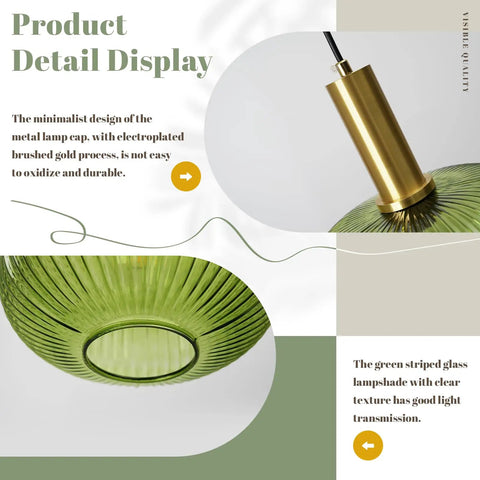 Green Glass Plug In Pendant Light With 15 Feet Cord Retro Vintage Black Hanging Ceiling Lamp For Kitchen Bedroom Living Room And Dining Room Easy To Install E26 Base Mid Century Modern Style Vibe with gold cap detail and textured glass design