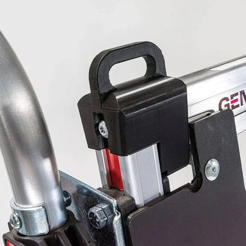 Close-up of the locking mechanism on the Heavy Duty Convertible Hand Truck With Quick Switch Two To Four Wheel Design.