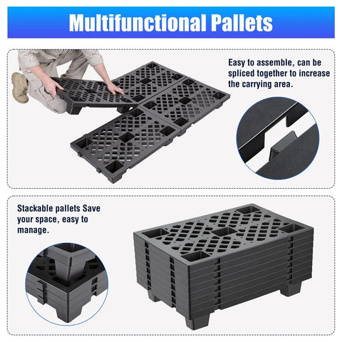 Heavy Duty Plastic Pallets 8 Piece Set With Ventilated Grid Design For Airflow Interlocking And Stackable HDPE Platform