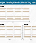 Beefy 5 Tier Metal Closet Shelving Unit With 36W 16D 72H Dimensions Industrial Steel Frame thick wood shelves shown in 4, 3, and 2 set layouts