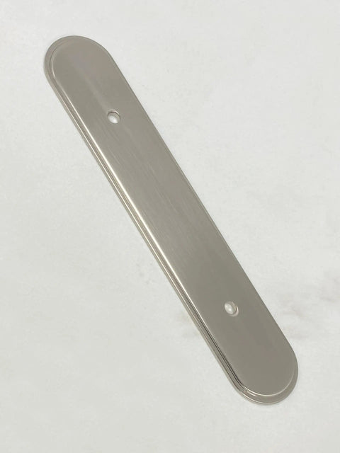 Three Inch Oval Backplate In Brushed Nickel Dope Finish Pack Of Twenty Five For Cabinets Or Doors With Three Mounting Holes