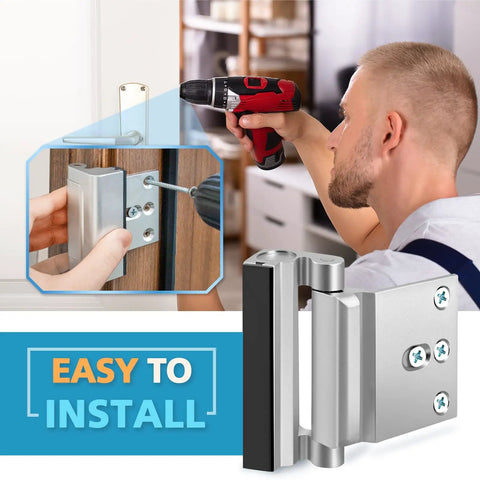 Image of a person installing a Heavy Duty Door Reinforcement Lock for Ultimate Home Security and Kid Proof Safety.
