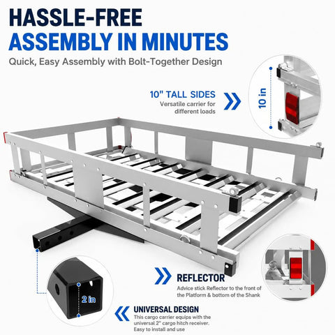 Beefy Aluminum Hitch Cargo Carrier With Ramp, Folding Design, Up To 1300 Lbs Capacity, Rust Resistant Weatherproof Aluminum Alloy Build