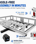 1300 LBS Folding Aluminum Hitch Cargo Carrier with reflective tail lights and 10-inch tall sides, universal 2-inch hitch.
