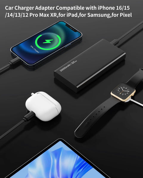 Retractable 4 In 1 Fast Car Charger With USB C And USB A Ports, Safe Overcharge Protection, Compatible With iPhone 17 Through 11
