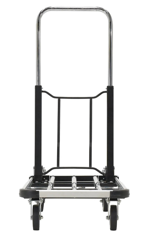 Front view of Aluminum Platform Cart With 300 Lb Capacity 28 Inch Long Deck And 16 Inch Wide 9 Inch Overall Height