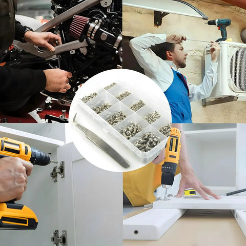 All In One Tool Kit With Storage Box And Clear Compartments Pro Grade Stainless Steel Phillips Pan Head Screws shown in DIY use