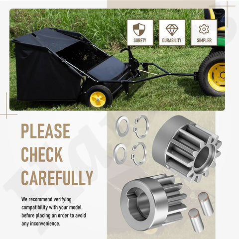 Diagram of lawn sweeper with Left And Right Wheel Drive Pinion Kit For 42 Inch Lawn Sweeper Keeps Your Lawn In Action Includes Gear Pinions And Washers Compatible With Lawn Sweepers Fits STS 42 426 420 427 components shown