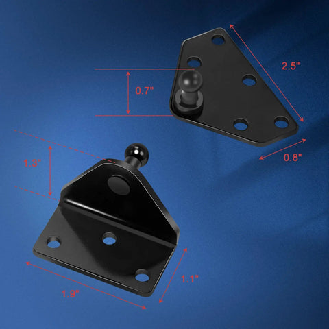 Heavy Duty 30 Inch Gas Strut With Mounting Bracket RV Camper Truck Tonneau Cover showing black metal bracket dimensions.