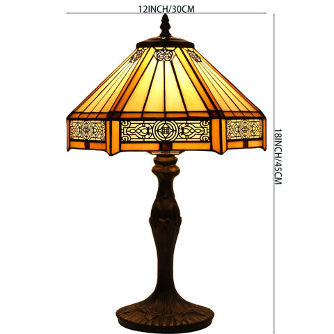 Yellow Hexagon Tiffany Style Stained Glass Lamp For A Cozy Vibe Mission Table Desk Bedside Reading Light 12 Inch Shade 18 Inch Tall