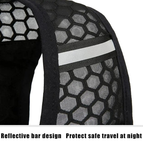 Close-up of Ultra Light Hydration Vest With Built In Water Reservoir For Runners And Adventurers showcasing reflective bar design.