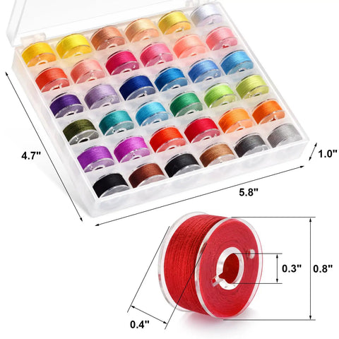 Real Deal Polyester Sewing Thread Kit With 36 Vibrant Shades And Prewound Bobbins, 36 spools in a clear case, ideal for quilting and crafting.