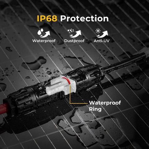 IP68 rated connector in Two Panel Solar Parallel Connector Kit With 2 To 4 Y Branch Cables 10 AWG Waterproof Splitter Wire Easy Plug And Play PV Connector Set