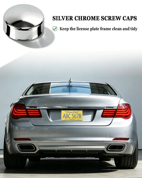 Rear view of car with Crystal Clear License Plate Cover For Cars Bubble Shield High Visibility Tag Protector, silver screw cap detail