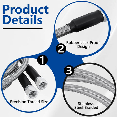 Image detailing features of 6AN 52 Inch Transmission Cooler Hose Line Kit With Dope Stainless Steel Braided PTFE Lines