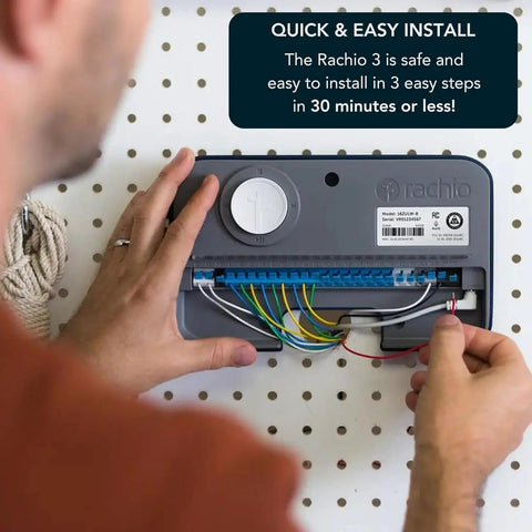 WiFi Smart Sprinkler Controller for 16 Zones With App Scheduling, being installed on a wall by hands.