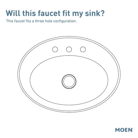 Diagram showing three-hole sink configuration for Chateau Chrome Single Handle Bathroom Faucet With No Sweat Easy Install ADA Compliant 4 Inch Centers Mirror Like Finish Durable Chrome Bath Fixture Modern Style For Any Decor Smooth Temperature Control.