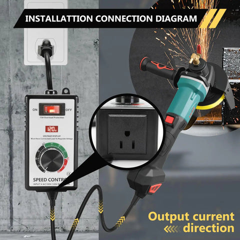 Installation diagram for AC 120V 15A Speed Controller Regulator For Router, Fan, And Polishing Machines With 4000W Capacity