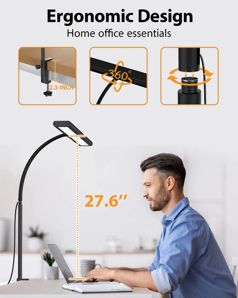 Adjustable Clamp Mount Desk Lamp Featuring Three Custom Color Temperatures And Ten Smooth Brightness Levels For Killer Eye Care Reading And No Sweat Desktop Workspace Upgrades Daily, ergonomic design with 360-degree rotation.