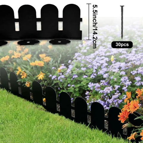 5.5 Inch Tall Garden Edging Border Kit With 20 Feet Of Flexible Plastic Border For Lawns Yards And Flower Beds Tools Free Install With 30 Anchoring Spikes Black showcasing product next to colorful flowers
