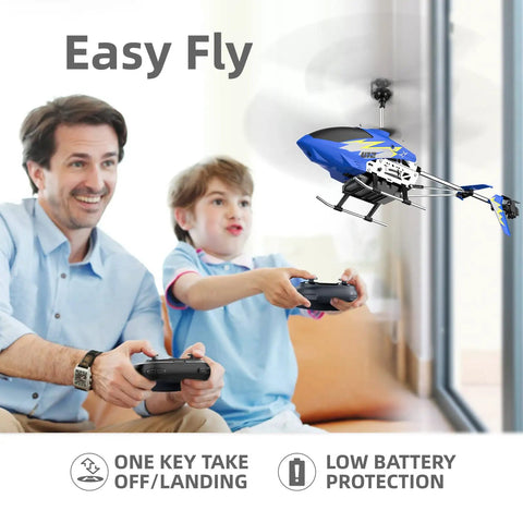 Father and son flying U12 RC Helicopter With Altitude Hold And Gyro Stabilization, One Key Takeoff And Landing indoors