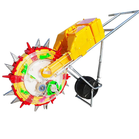 Manual Seeder Hand Push Garden Spreader Workhorse Walk Behind Planter with dual buckets and roller seeding for row crops