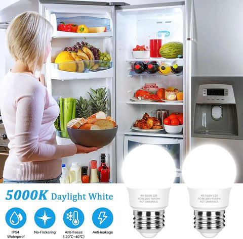 40W Equivalent Refrigerator Light Bulb 120V A15 E26 Waterproof IP54 Non Dimmable 450 Lumen Daylight White 5000K in fridge
