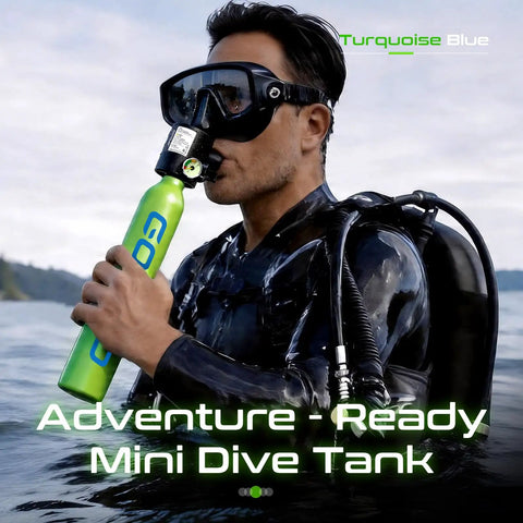 Person using Compact 0.5L Mini Scuba Tank Backup Air for Snorkeling and Training, portable refillable pony bottle in water