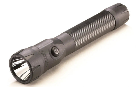 Stinger DS 425 Lumen Rechargeable LED Flashlight With Dual Switches, black, side view showing button and grip texture, on white background.