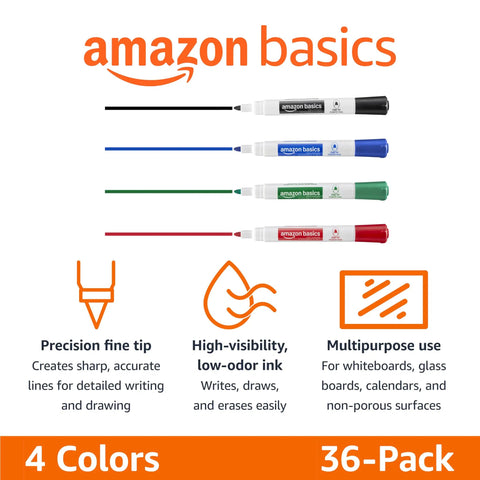 Straight Up Best Fine Tip Dry Erase Markers For Whiteboards Slam Dunk Bulk Pack in four colors, precision fine tip for detailed drawing.