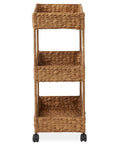 3-Tier Rolling Storage Cart Cinnamon Water Hyacinth Finish For Bathroom Nursery Craft Room And Laundry Organization On Wheels