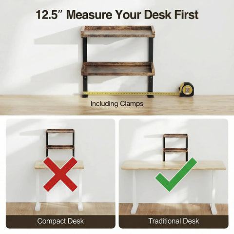 Dope Clamp On Desk Shelf Two Tier Wood Setup For Office Desk And Gaming Accessories 12.5 Inch Tabletop Book Storage Rack
