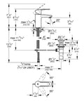 Technical diagram of Cosmopolitan Centerset Bathroom Faucet With SilkMove Handle Starlight Finish EcoJoy Water Saving Tech For A No Fuss Quick Install Low Arc Single Hole 1.5 GPM, showing dimensions and installation details.