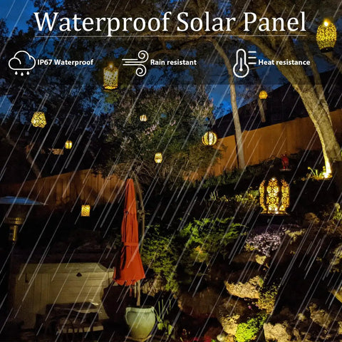 Two Pack Solar Light Replacement Top Inserts For Lanterns, 8 Lumens Warm Yellow, outdoor garden decor in rain, IP67 waterproof.