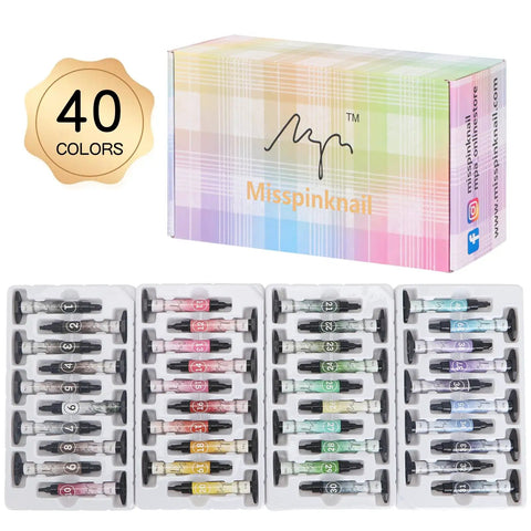 Gel Palette For Nail Art Non Wipe Painting Gel Set With 40 Colors in individual squares UV LED safe, in black tube storage.
