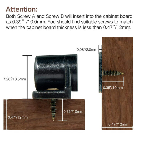 Battle Tested Magnetic Cabinet Door Catch Latch 4 Pack Neodymium Zinc Alloy Gun Metal dimensions and assembly instructions on wood panel.
