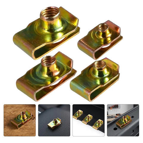 U Type Clip Nuts Set 80 Pcs Stainless Steel U Shaped Automotive Hardware Heavy Duty Universal Fit For Auto Interior Panel Repair Car Door Dashboard Secure Fit Smooth Finish Easy Install, four-piece set
