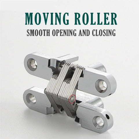 Badass Stainless Steel Hidden Door Hinges With Invisible Concealed Pivot For Cabinet Furniture Hardware Hella Rustproof And Keeping Your Doors Swinging Nice And Tight All Day Long 34X140MM close-up view showing smooth roller mechanism and metal finish