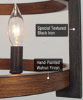 Farmhouse 3-Light Industrial Pendant Light With Wood And Metal Drum Shade detail, textured black iron, walnut finish