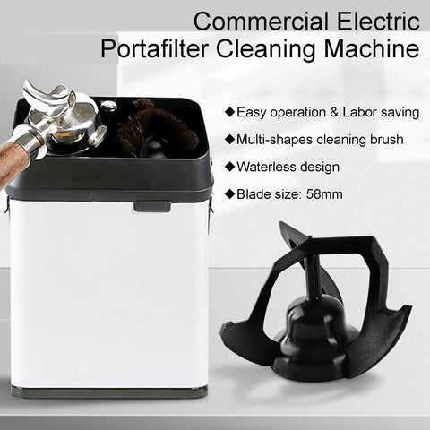 Heavy Duty Electric Coffee Portafilter Knock Box, Automatic Barista Cleanup Station features a cleaning brush and removable blades.