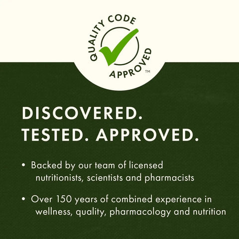 Quality Code Approved seal with text describing licensed nutritionists and 150 years experience in wellness and nutrition.