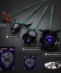 15 Black Rose Bouquet Building Set For Gothic Home Decor, DIY Dark Flower Kit With Purple Jewel Centers, No Vase Included, parts laid out