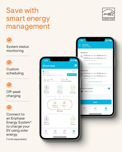 Mobile app interface for 32 Amp Level 2 Home EV Charger With J1772 Connector WiFi Enabled Smart Charging Schedule Off Peak Rates