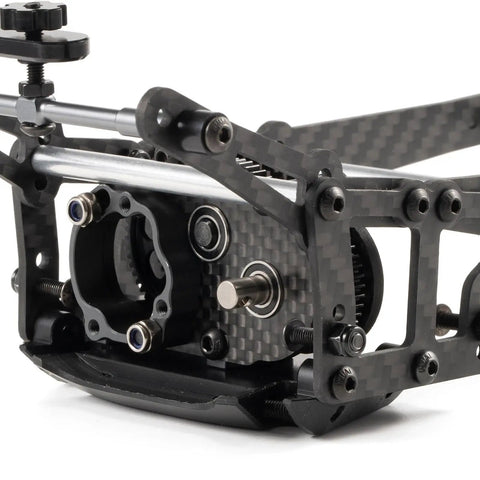 Side view of Ultralight Carbon Fiber Overdrive Transmission OD3 For AR44 Capra Axle LCG 1x10 RC Rock Crawler, compact gearbox.