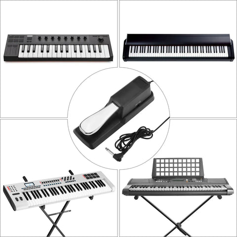Universal Sustain Pedal For Keyboard With 1/4 Inch Plug Polarity Switch Built To Last Works With Digital Pianos in center