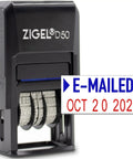 D50 Self Inking Date Stamp With Emailed Date Feature Two Color Blue And Red Ink Pad 5/32 Inch Date Size Reinkable 12 Year Date Band.