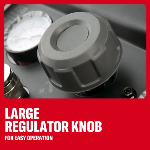 Craftsman Oil Free Portable Air Compressor 26 Gallon Tank 150 PSI Max showing large regulator knob for easy operation.